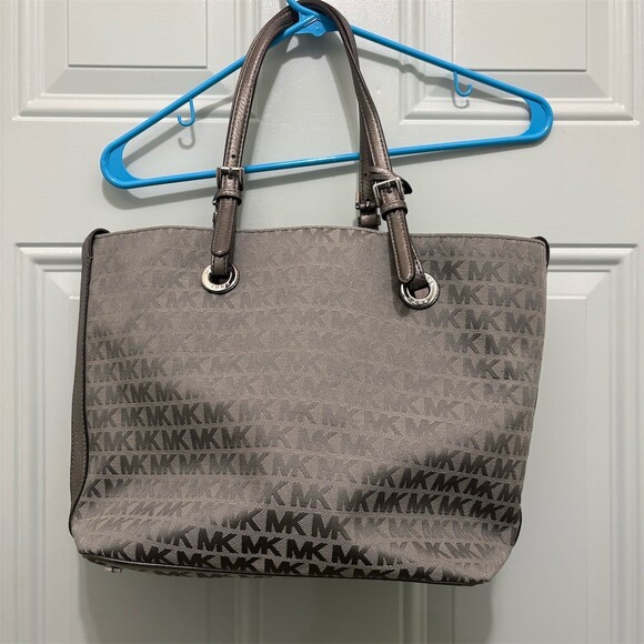 Michael Kors Handbags - Michael Kors Tote Bag Womens Large Gray MK Logo Monogram Silver Hardware COA